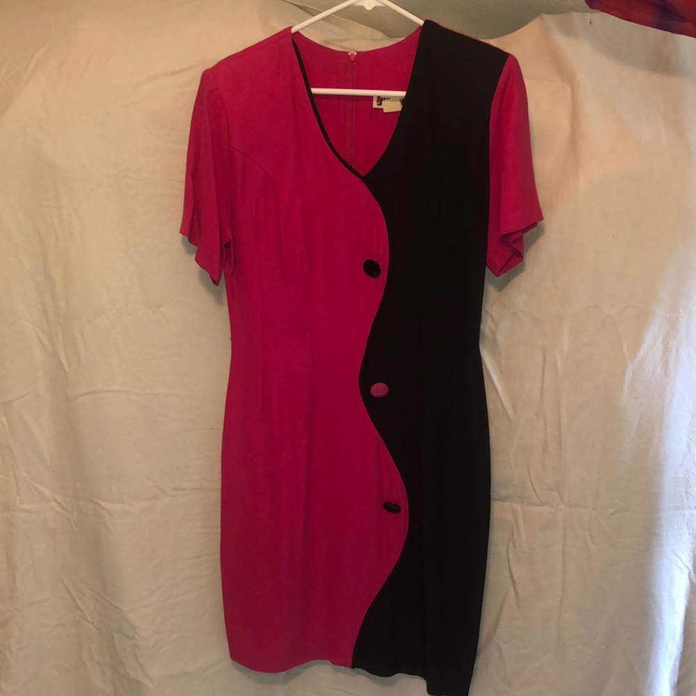 Vintage pink and black abstract dress
